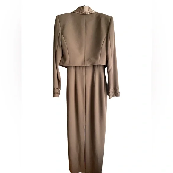 Jovani Tan & Gold Dress and Jacket Set With Beaded Embellishments Size 8 - Picture 4 of 10